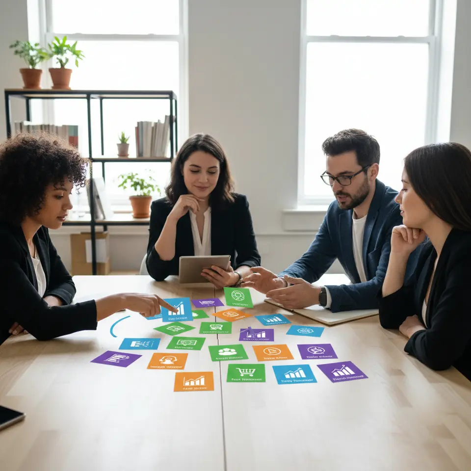 Visualize diverse buyer personas laid out as colorful profile cards—each card showing demographic icons, behavioral graphs, and segmentation labels—to represent the 'Understanding Your Audience and Personalization' process